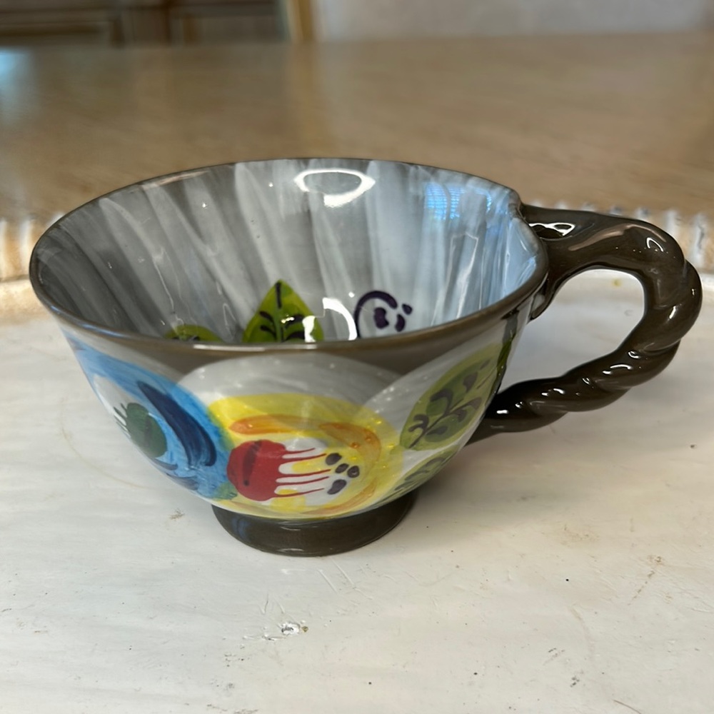 Anthropologie Footed Twisted Handle Tea Cup